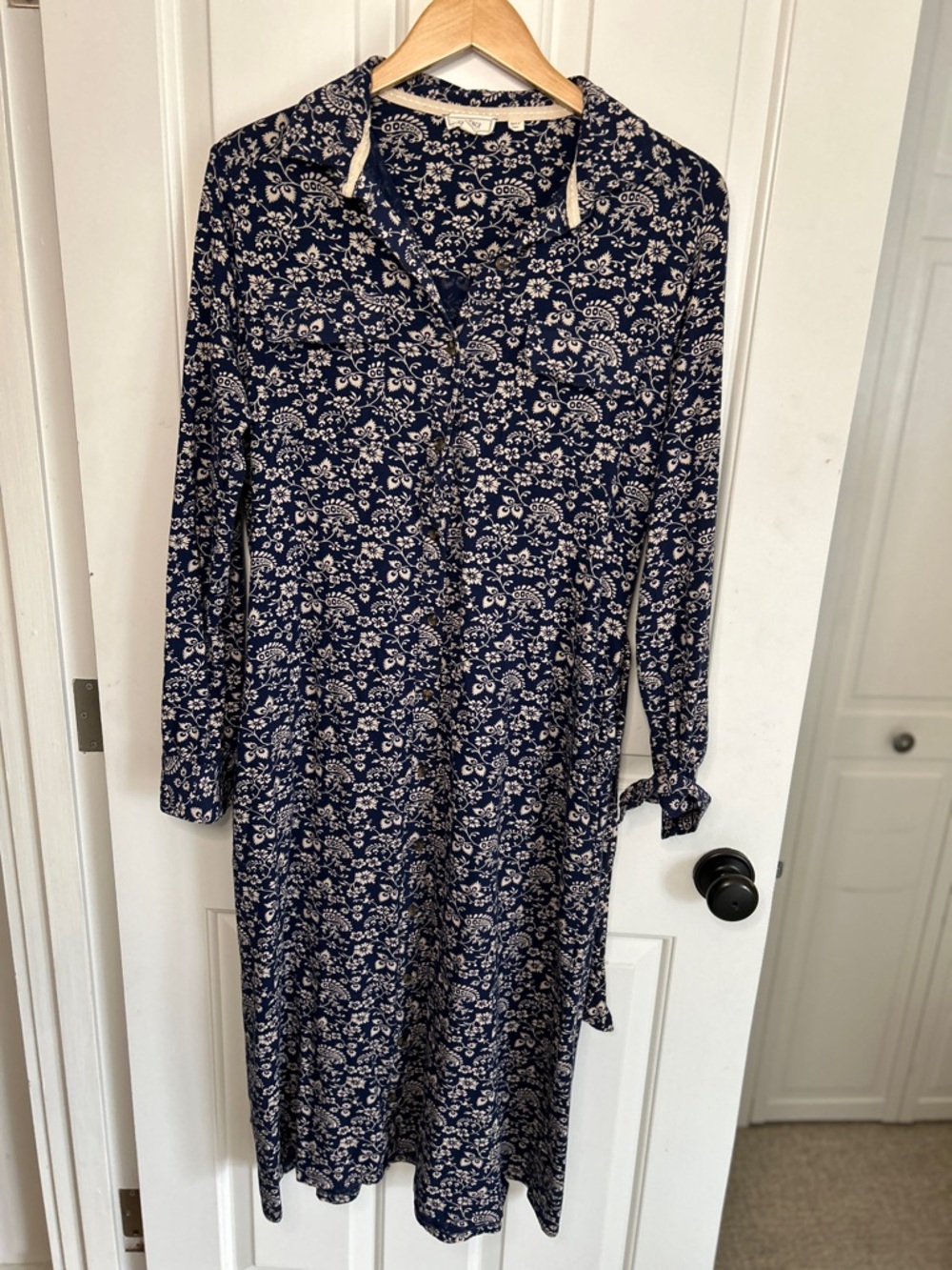 Fatface Sarah Prairie Shirt Dress size 10 - navy floral - button front - belt